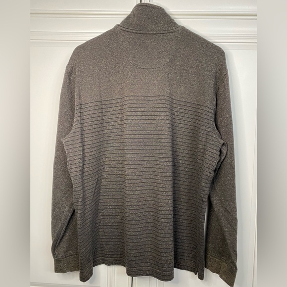 Van Heusen Men’s Size Large 1/2 Zip Sweater Brown Thin Black Stripes Shirt Top - Picture 4 of 5